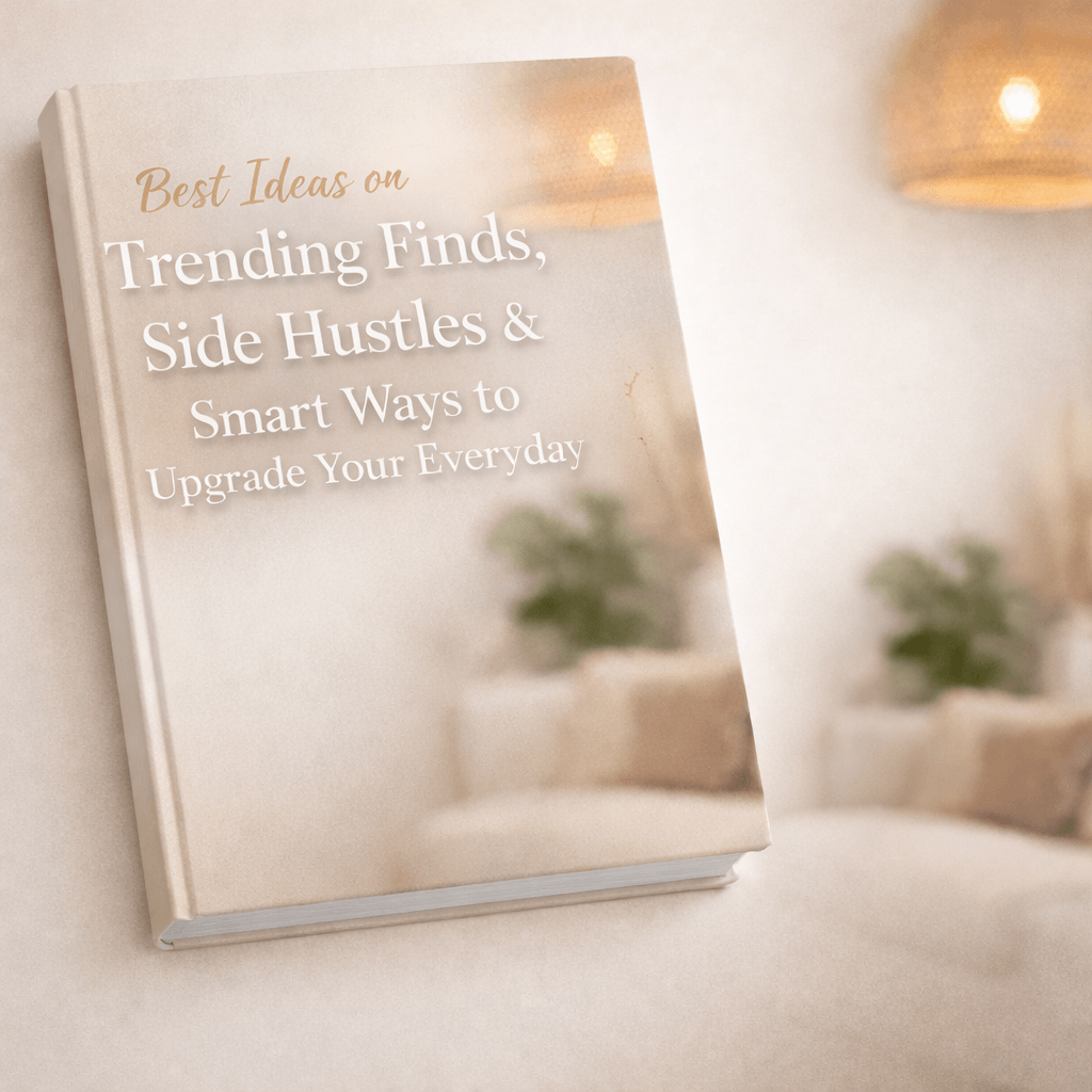 Ebook cover titled “Best Ideas on Trending Finds, Side Hustles & Smart Ways to Upgrade Your Everyday” featuring a lifestyle-themed book design.